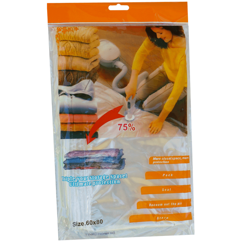 Sac vacuum pentru vidat haine, folie de plastic, transparent, 60 x 80 CM